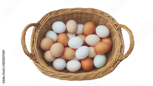 Wallpaper Mural Overhead View of Wicker Basket Filled with Mix of Brown and White Eggs for Fresh Food Ingredients in Studio Shot Isolated on Transparent Background Torontodigital.ca