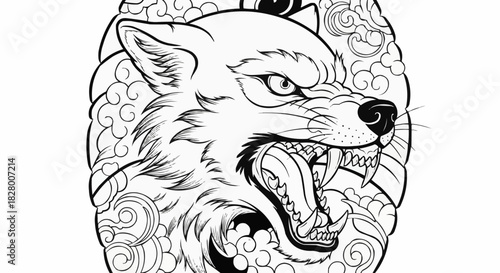 Fierce Wolf Head with Open Mouth and Sharp Teeth Tattoo Design.