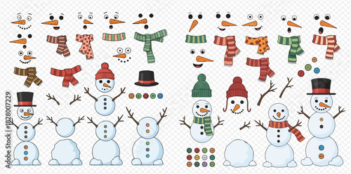 Snowman builder kit with various customizable elements and accessories for winter fun.