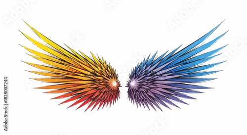 Colorful abstract angel wings with warm and cool tones.