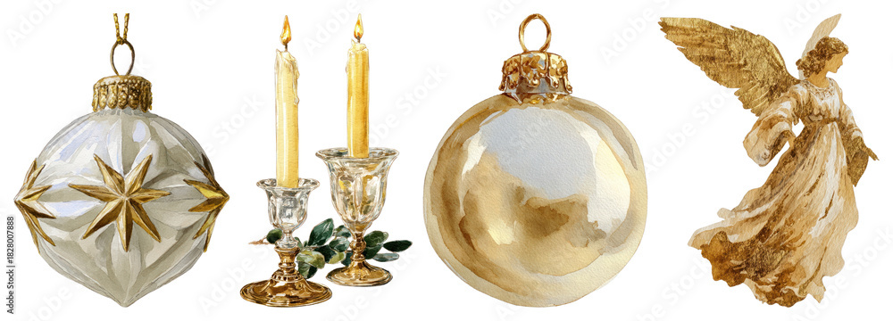 Naklejka premium PNG Elegant Christmas ornaments and decorations, element set on transparent background