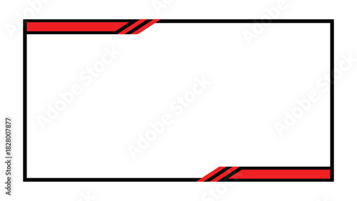 Modern black and red abstract corner border template with diagonal stripe accents. Ideal for business cards, banners, certificates, or gaming backgrounds.