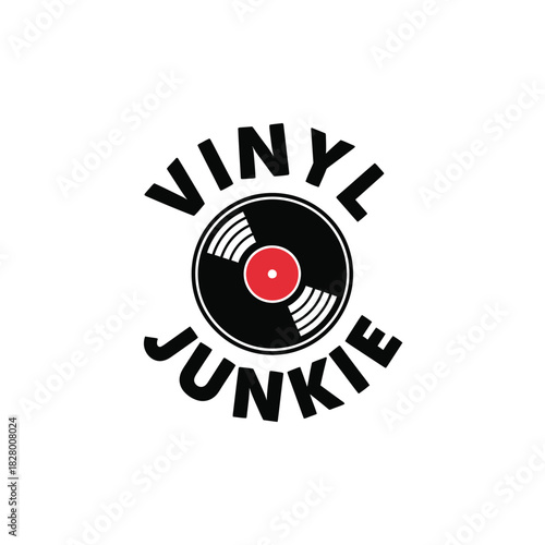 Vinyl junkie typography t shirt design isolated on white background