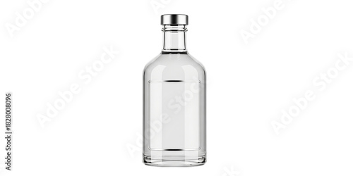Clear glass bottle filled with transparent liquid on black background