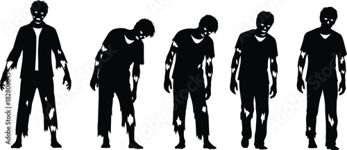 A group of zombie silhouettes walking slowly perfect for halloween themed designs, horror games, or spooky event promotions
