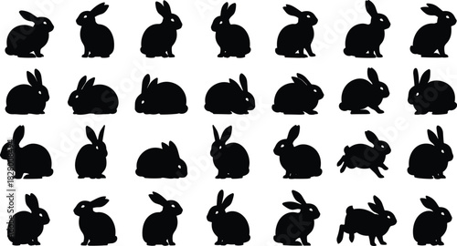A delightful array of rabbit silhouettes, each a unique pose, creating a dynamic pattern perfect for easter, spring, or animalthemed designs