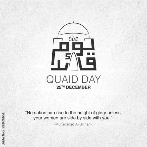 Quaid Day Celebration - Inspirational Quote and Kufic Calligraphy on Textured Background