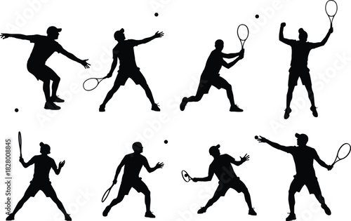 Silhouette of squash players in various poses a dynamic collection showcasing the athleticism and energy of squash game