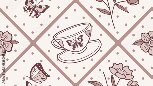 Seamless cute french floral and butterfly pattern. Ideal for kids' fabrics, wrapping paper, wallpapers, scrapbooking, and romantic vintage design. 2
