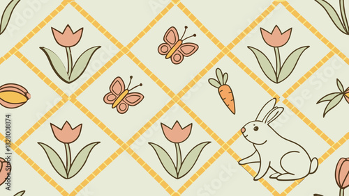 Seamless cute french floral and butterfly pattern. Ideal for kids' fabrics, wrapping paper, wallpapers, scrapbooking, and romantic vintage design. 3