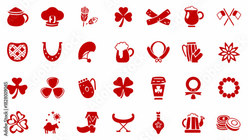 St. Patrick’s Day icon set, red festival, holidays vector symbol collection