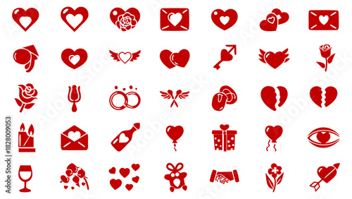 Valentine’s Day icon set, red festival, holidays vector symbol collection