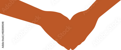 Abstract stylized vector illustration of two human hands joined together in a firm clasp, symbolizing unity, support, and partnership. Vector