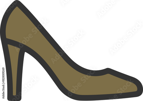 Olive green stiletto shoe icon in flat style