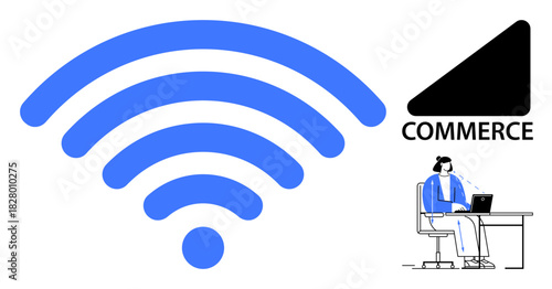 E-commerce concept. wireless signal connectivity in online shopping. E-commerce relies on seamless wireless communication and efficient digital platforms. For retail, technology, communication