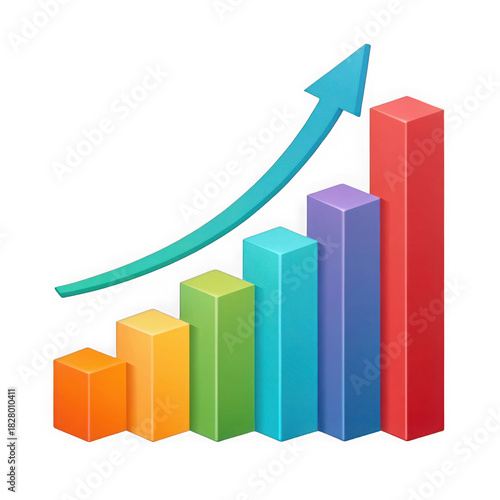 Free Download Colorful 3d bar chart showing upward trend with arrow isolated on transparent background - GFXLoad
