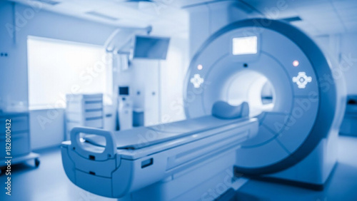 Blurred MRI Scanner Room in Modern Hospital Background