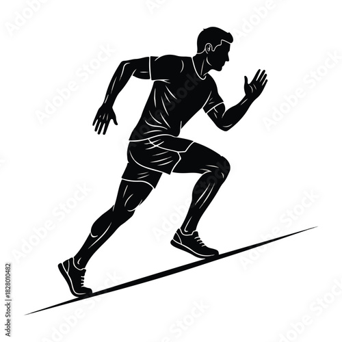 Dynamic male runner silhouette vector illustration of a man sprinting uphill, symbolizing speed, fitness, and athletic endurance training