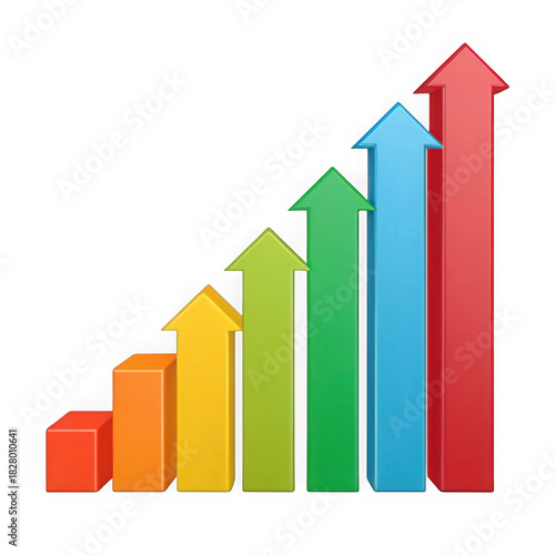 Colorful bar chart with upward arrows showing growth and progress isolated on transparent background Free Download Colorful bar chart with upward arrows showing growth and progress isolated on transparent background - GFXLoad