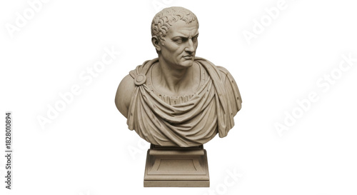 Julius Caesar bust statue isolated PNG, Roman emperor sculpture on transparent background, ancient leader portrait for history projects
