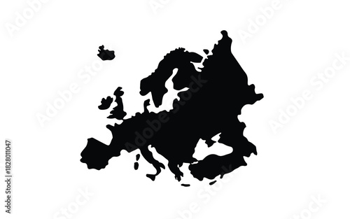 Black silhouette map of the continent of europe