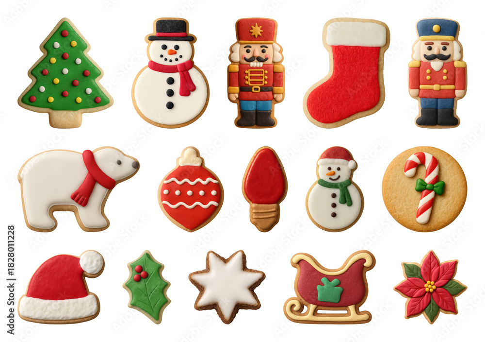 Fototapeta premium PNG Festive holiday cookie assortment, element set on transparent background