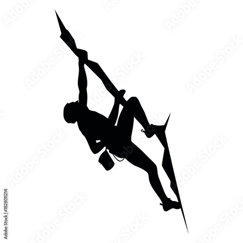 Silhouette of a person climbing a tall pole or structure
