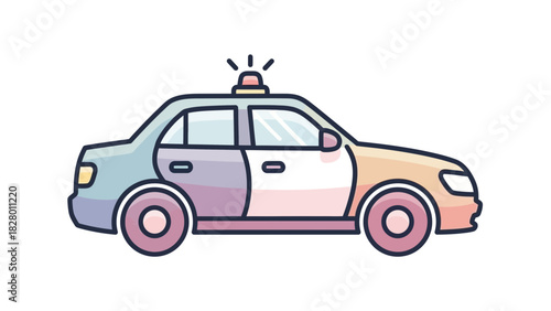 Stylish Police Car Illustration with Pastel Colors, perfect for graphic design, children's books, or educational materials, conveying a modern and playful aesthetic