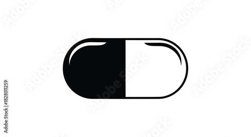 Simple pill capsule icon in black and white silhouette