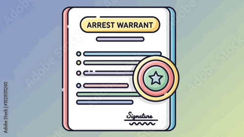 Illustration of an arrest warrant with a star seal, suggesting legal authorization and enforcement by law enforcement agencies or the justice system