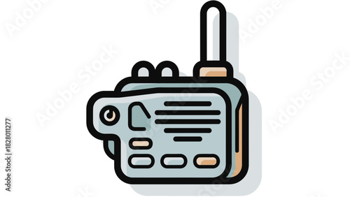 Cartoon illustration of portable handheld radio transceiver, walkie-talkie for communication and security, an essential tool for staying connected on the go