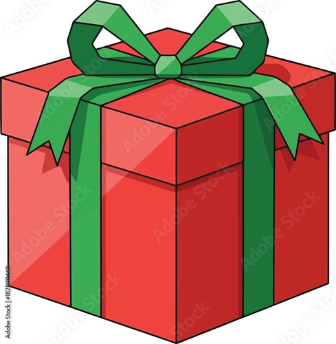 Red gift box with green bow illustration for celebrations
