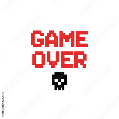 Pixelated game over typography t shirt design isolated on white background