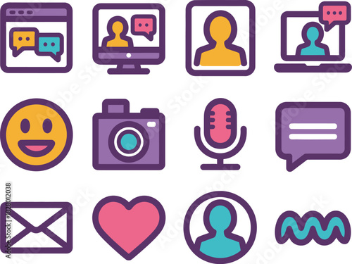 Collection of Colorful Communication and Social Media Icons