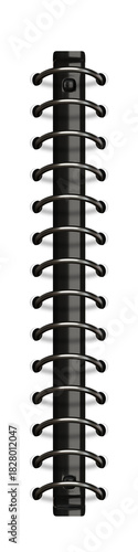 3D rendered black spiral coil binding or ring binder spine, isolated