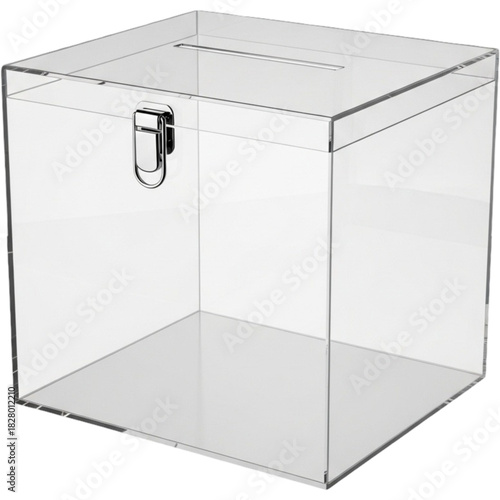 Clear Acrylic Donation Box with Lock Suggestion Box Ballot Raffle and Ticket Holder on transparent background