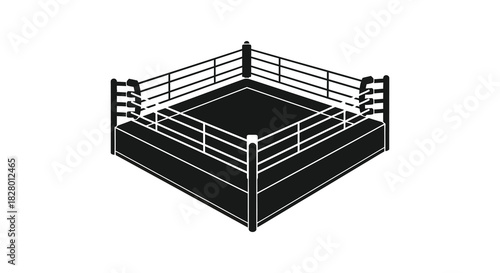 Isolated boxing ring illustration with ropes and corner posts silhouette
