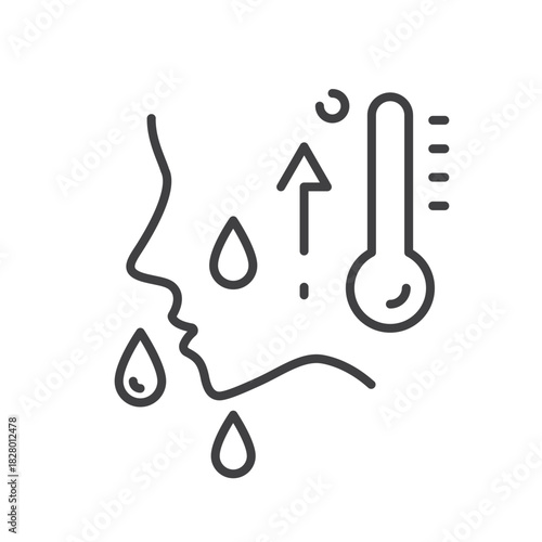 Fever icon. Body high temperature. Sweating line illustration.