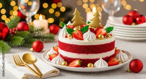 Wallpaper Mural Festive Cake of Celebration: A beautifully adorned cake, perfectly captured in a moment, is adorned with delightful decorations, creating a joyful, inviting scene that exudes a sense of merriment. Torontodigital.ca