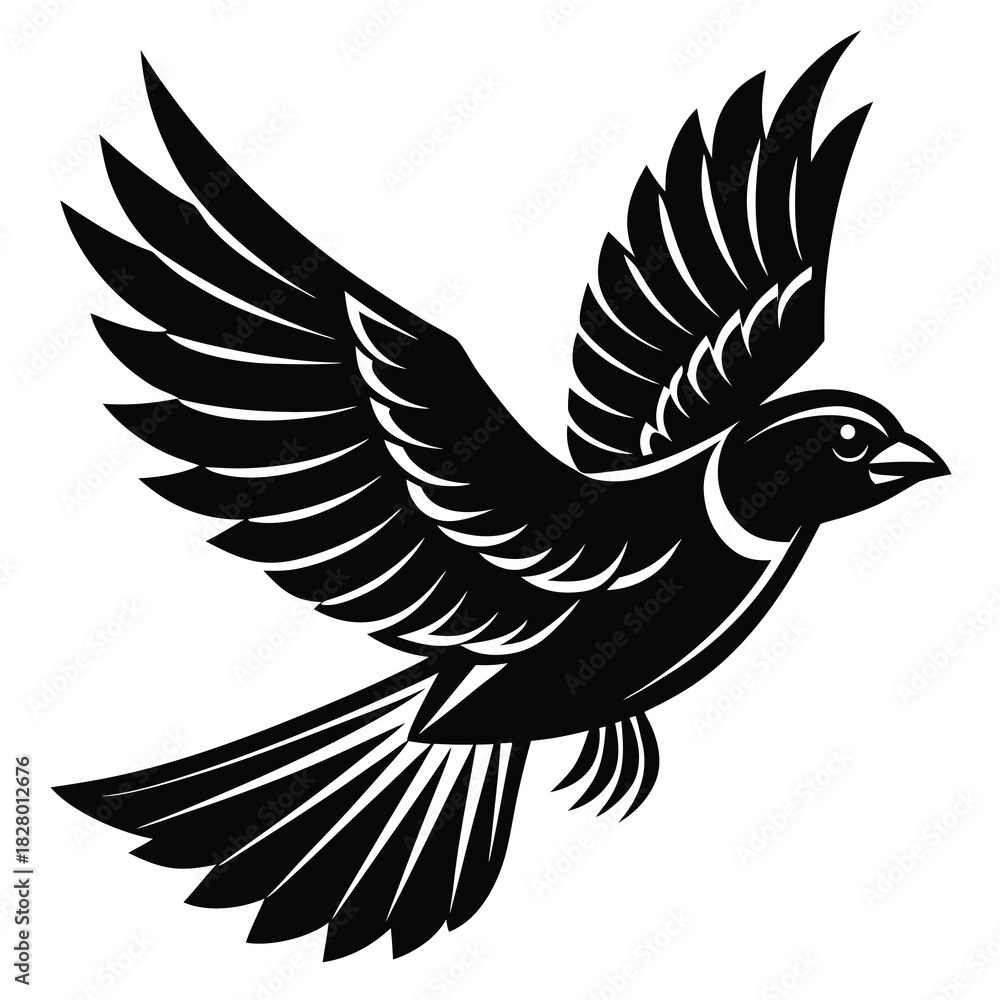 Obraz premium Bird in flight silhouette with spread wings vector illustration for graphic design and creative projects