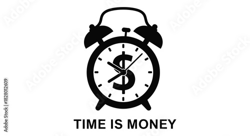 Time is money concept with alarm clock and dollar sign silhouette
