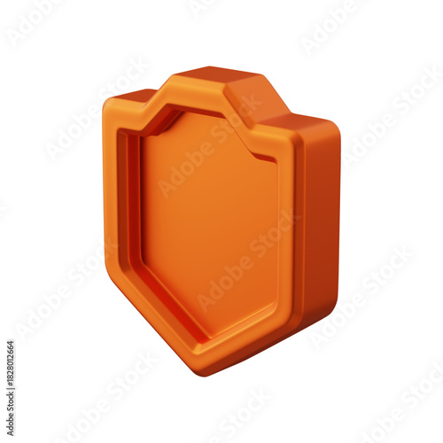 Orange Shield Icon on White Background - 3D Rendered Protection Symbol