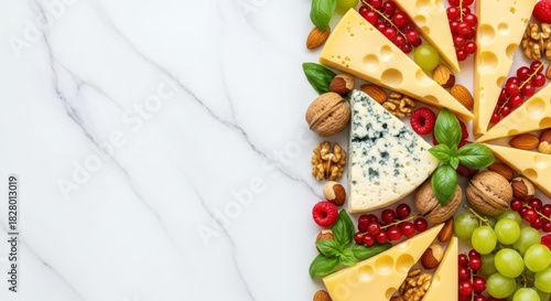 Cheese Board: An artfully arranged selection of cheeses and accompaniments on marble, a feast for the eyes and taste buds, a symbol of culinary enjoyment.