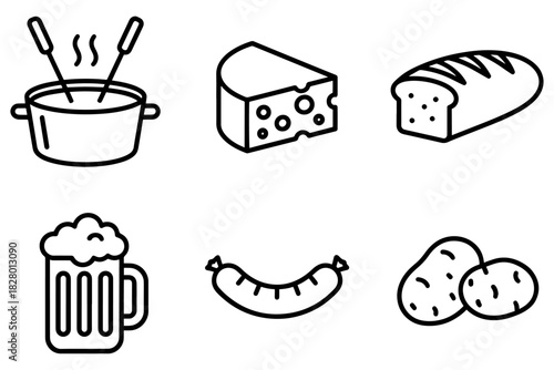 food icons set,
Cheese & Food Icon Set,
Minimalist Black Line Art Culinary Symbols