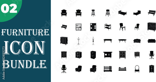Furniture icon set with various home objects