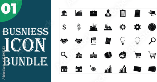Business icon set in black and white vector