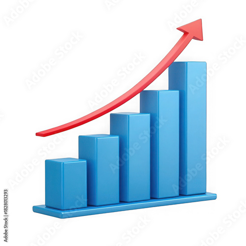 Free Download 3d blue bar chart with red arrow showing upward trend isolated on transparent background - GFXLoad