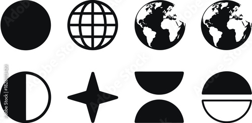 Collection of Vector Icons Globe, Compass, and Astronomical Symbols