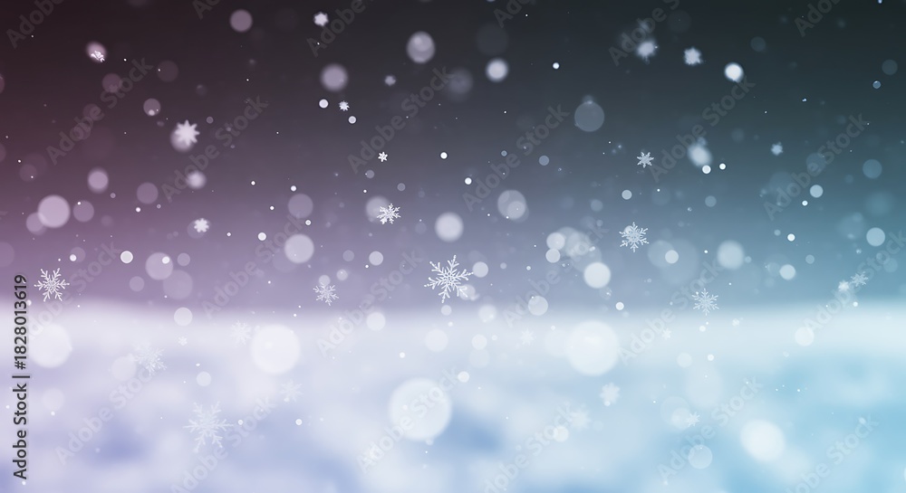 Fototapeta premium Magical winter snowfall with falling snowflakes and bokeh lights background