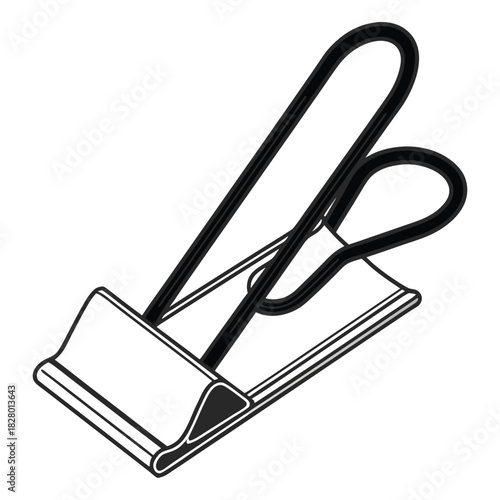 Isolated metal paper clip and black binder clip office supplies on white background